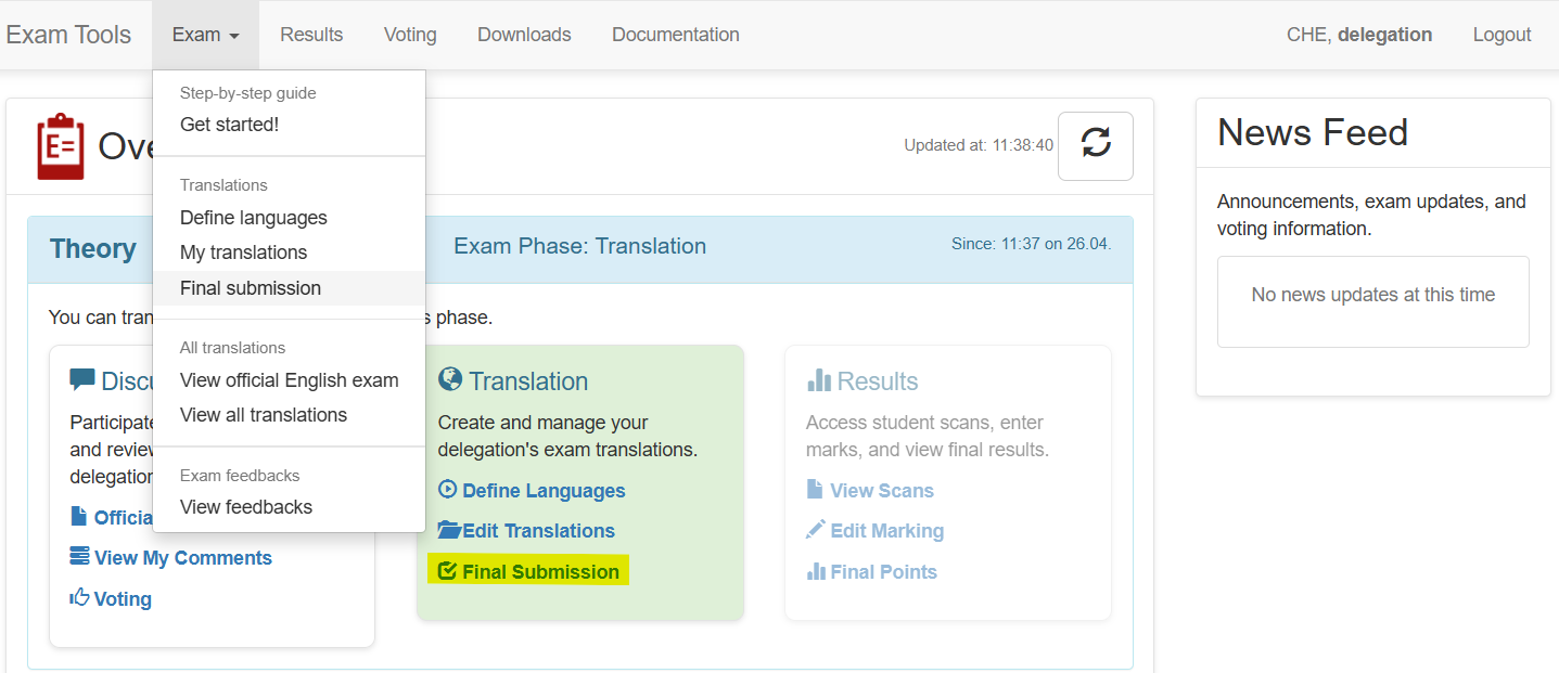 Assign exam menu